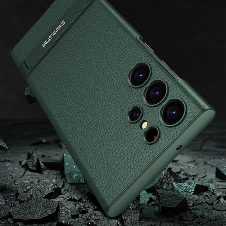 For Samsung Galaxy S23 Ultra 5G GKK Triumph Ultra-Thin Plain Leather Phone Case with Holder(Silver) by GKK