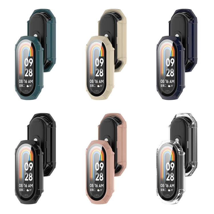 For Xiaomi Mi Band 8 PC + Tempered Glass Integrated Protective Watch Case(Transparent White) by buy2fix