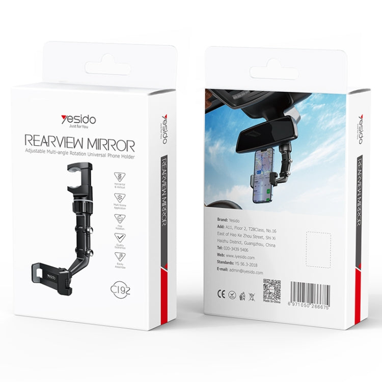 Yesido C192 Car Rearview Mirror Using Phone Holder(Black) by Yesido