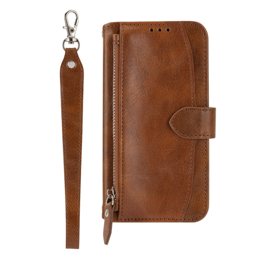 For Xiaomi Redmi 12C Oil Skin Zipper Wallet Leather Phone Case(Brown) by buy2fix