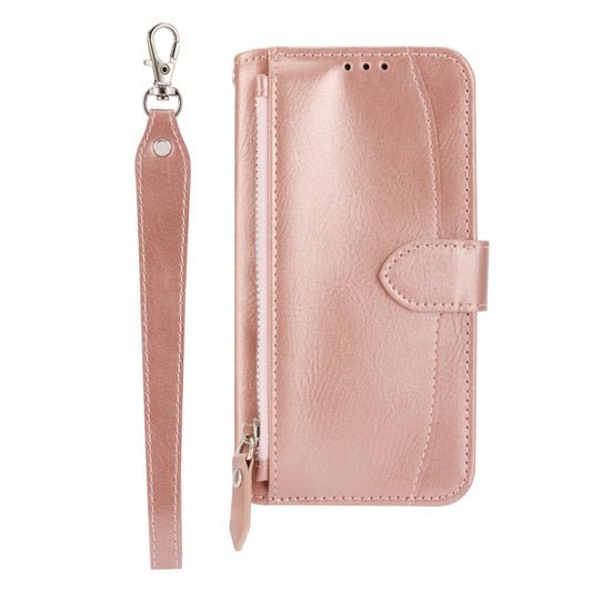 For Samsung Galaxy A14 5G Oil Skin Zipper Wallet Leather Phone Case(Rose Gold) by buy2fix