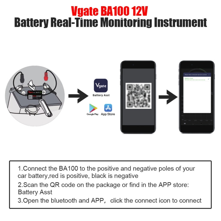 Vgate BA100 Car 12V Bluetooth 4.0 Battery Assistant Analyzer Tester - Electronic Test by Vgate | Online Shopping UK | buy2fix
