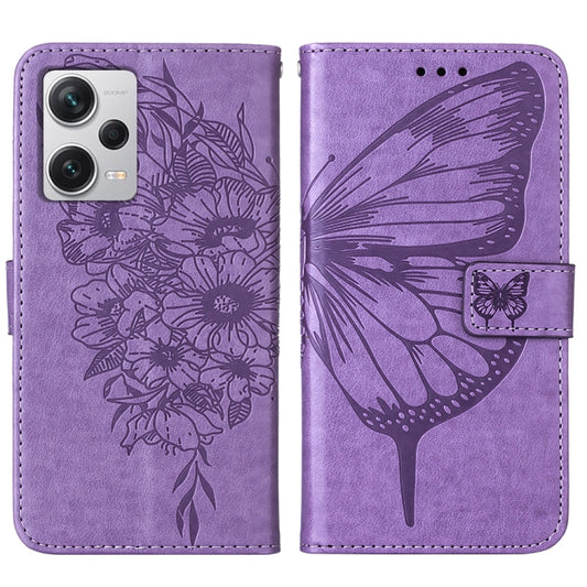 For Xiaomi Redmi Note 12 Pro+ 5G / Note 12 Explorer Embossed Butterfly Leather Phone Case(Light Purple) by buy2fix