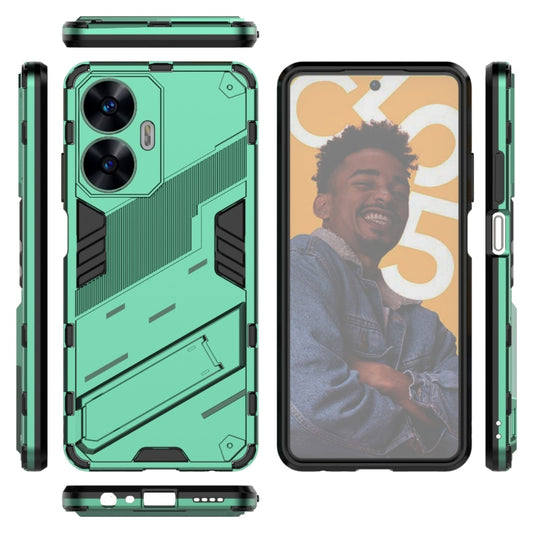 For Realme C55 Punk Armor 2 in 1 PC + TPU Shockproof Phone Case with Invisible Holder(Green) by buy2fix