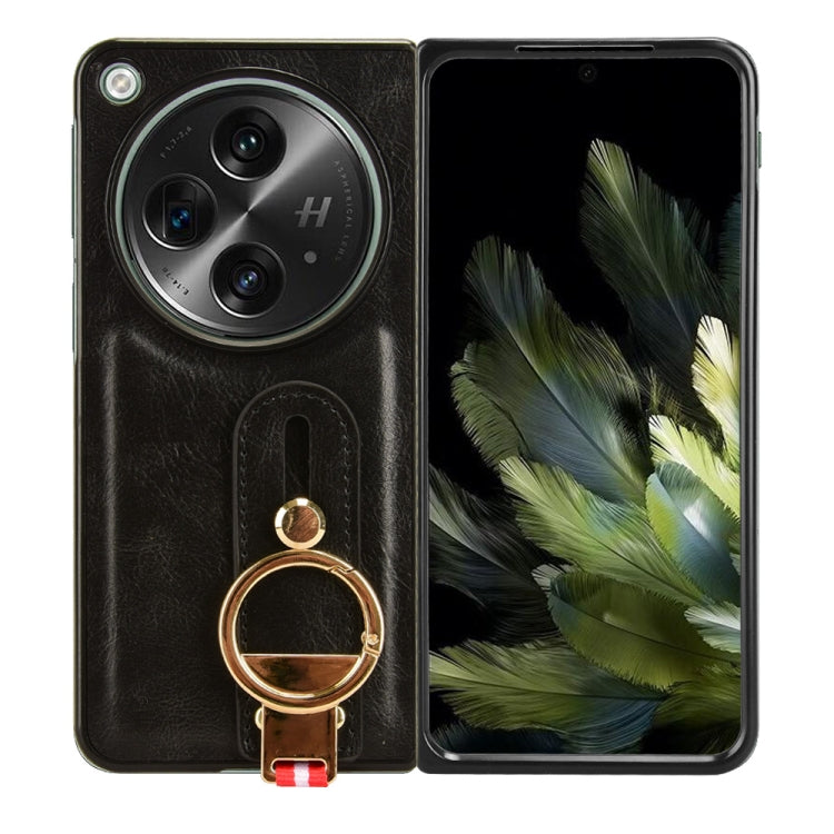 For OPPO Find N3 / OnePlus Open Wristband Leather Back Phone Case(Black) - OPPO Cases by buy2fix | Online Shopping UK | buy2fix