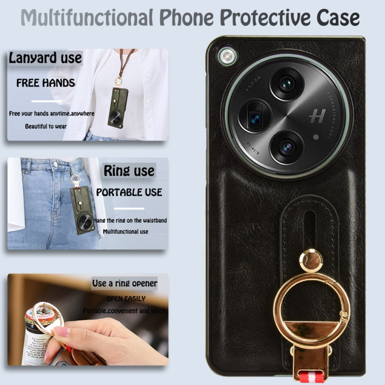 For OPPO Find N3 / OnePlus Open Wristband Leather Back Phone Case(Black) - OPPO Cases by buy2fix | Online Shopping UK | buy2fix