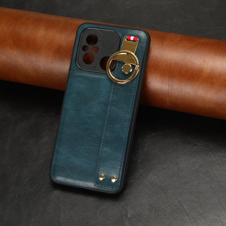 For Xiaomi Redmi 12C / Poco C55 Wristband Leather Back Phone Case(Blue) by buy2fix