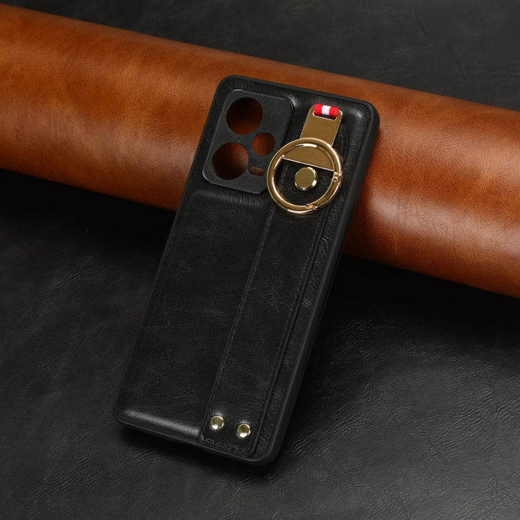 For Redmi Note 12 Pro 5G Global Wristband Leather Back Phone Case(Black) by buy2fix