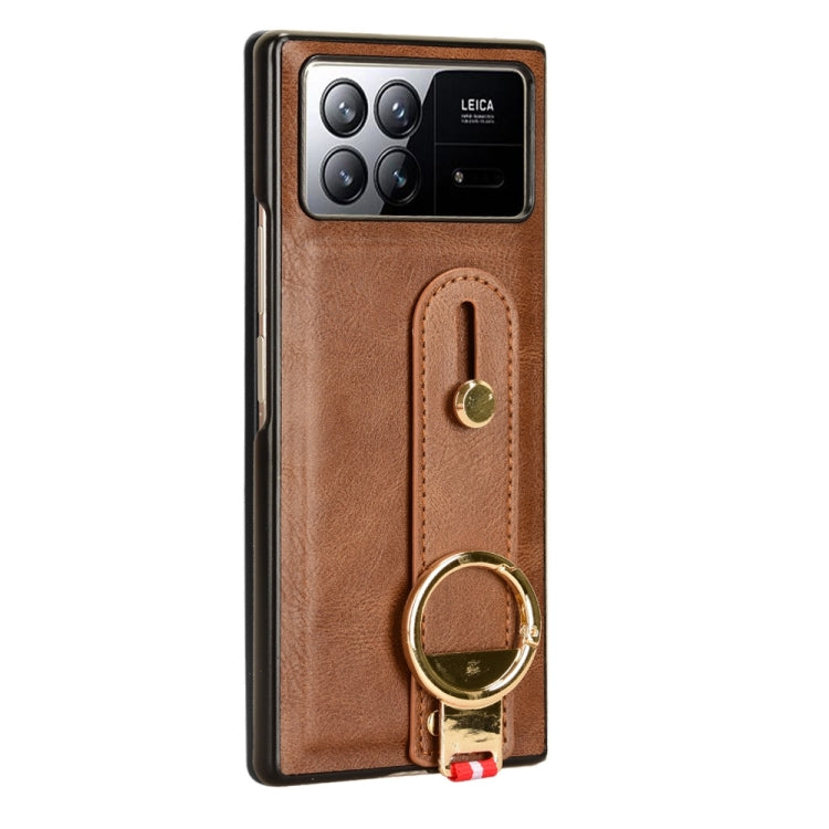For Xiaomi Mix Fold 3 Wristband Leather Back Phone Case(Brown) - Xiaomi Cases by buy2fix | Online Shopping UK | buy2fix