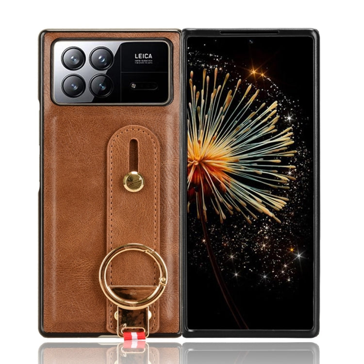 For Xiaomi Mix Fold 3 Wristband Leather Back Phone Case(Brown) - Xiaomi Cases by buy2fix | Online Shopping UK | buy2fix
