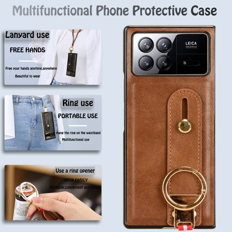 For Xiaomi Mix Fold 3 Wristband Leather Back Phone Case(Brown) - Xiaomi Cases by buy2fix | Online Shopping UK | buy2fix