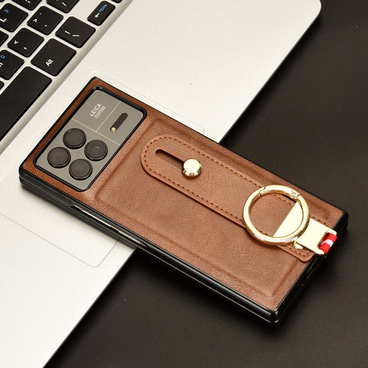 For Xiaomi Mix Fold 3 Wristband Leather Back Phone Case(Brown) - Xiaomi Cases by buy2fix | Online Shopping UK | buy2fix