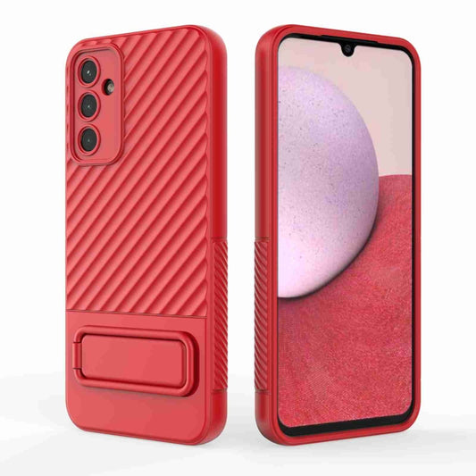 For Samsung Galaxy A14 5G Wavy Texture TPU Phone Case with Lens Film(Red) by buy2fix