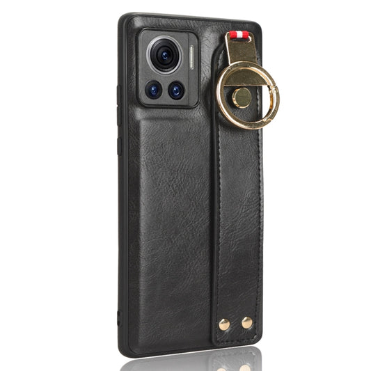 For Motorola Edge 30 Ultra Wristband Leather Back Phone Case(Black) by buy2fix
