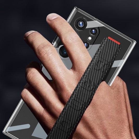 For Samsung Galaxy S23 Ultra GKK TPU + PC + Wrist Strap Transparent Shockproof Phone Case(Black) by GKK