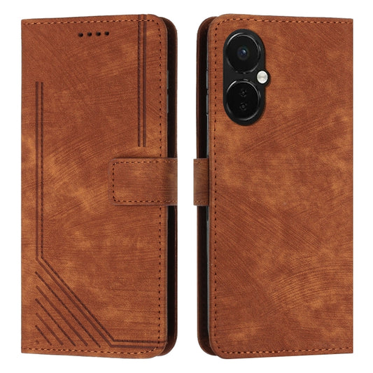 For OnePlus Nord CE 3/Nord CE 3 Lite/Nord N30 Skin Feel Stripe Pattern Leather Phone Case with Lanyard(Brown) by buy2fix