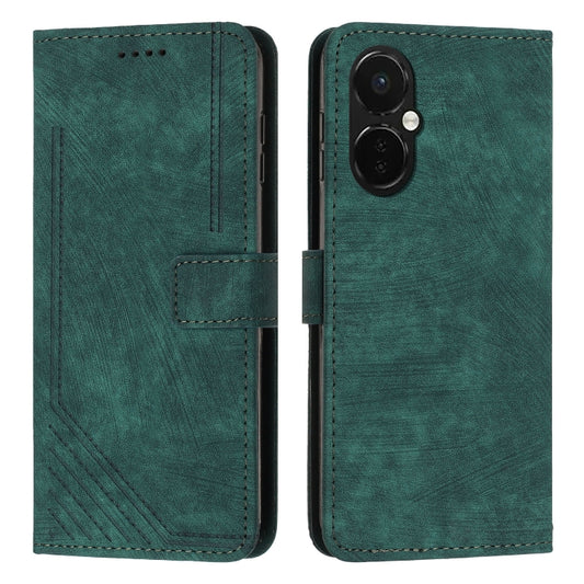For OnePlus Nord CE 3/Nord CE 3 Lite/Nord N30 Skin Feel Stripe Pattern Leather Phone Case with Lanyard(Green) by buy2fix