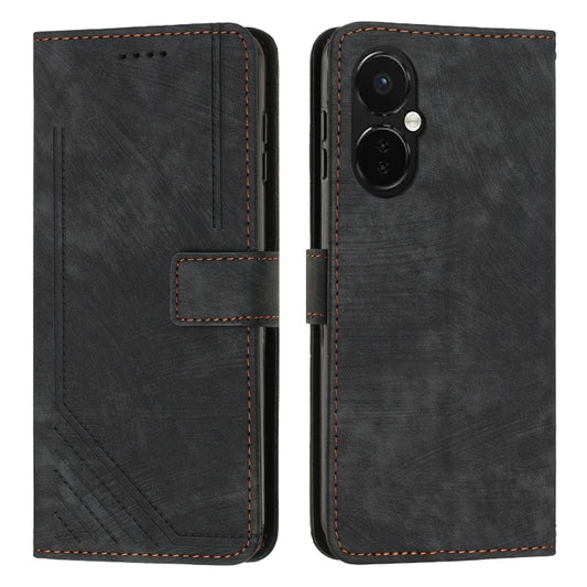 For OnePlus Nord CE 3/Nord CE 3 Lite/Nord N30 Skin Feel Stripe Pattern Leather Phone Case with Lanyard(Black) by buy2fix