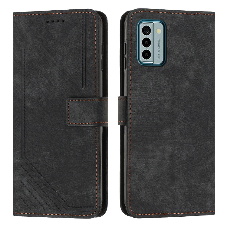 For Nokia G22 Skin Feel Stripe Pattern Leather Phone Case with Lanyard(Black) - Nokia Cases by buy2fix | Online Shopping UK | buy2fix