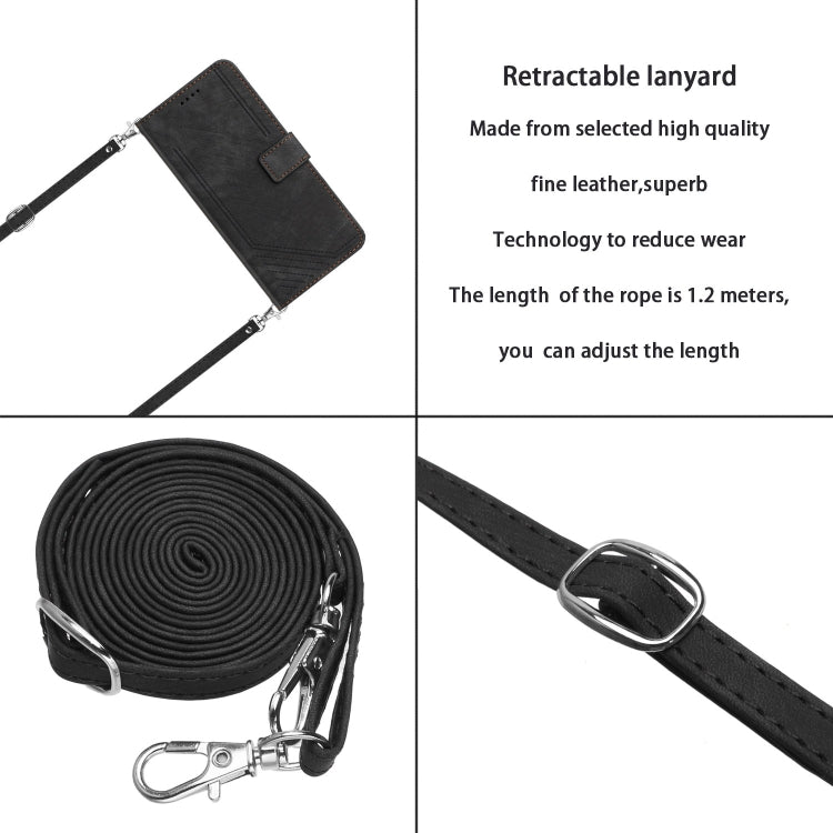 For Nokia G22 Skin Feel Stripe Pattern Leather Phone Case with Lanyard(Black) - Nokia Cases by buy2fix | Online Shopping UK | buy2fix