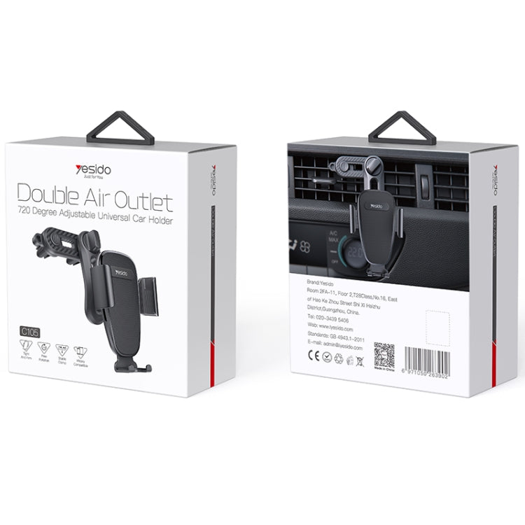 Yesido C105 Car Air Outlet Dual Clip Mobile Phone Navigation Holder(Black) by Yesido