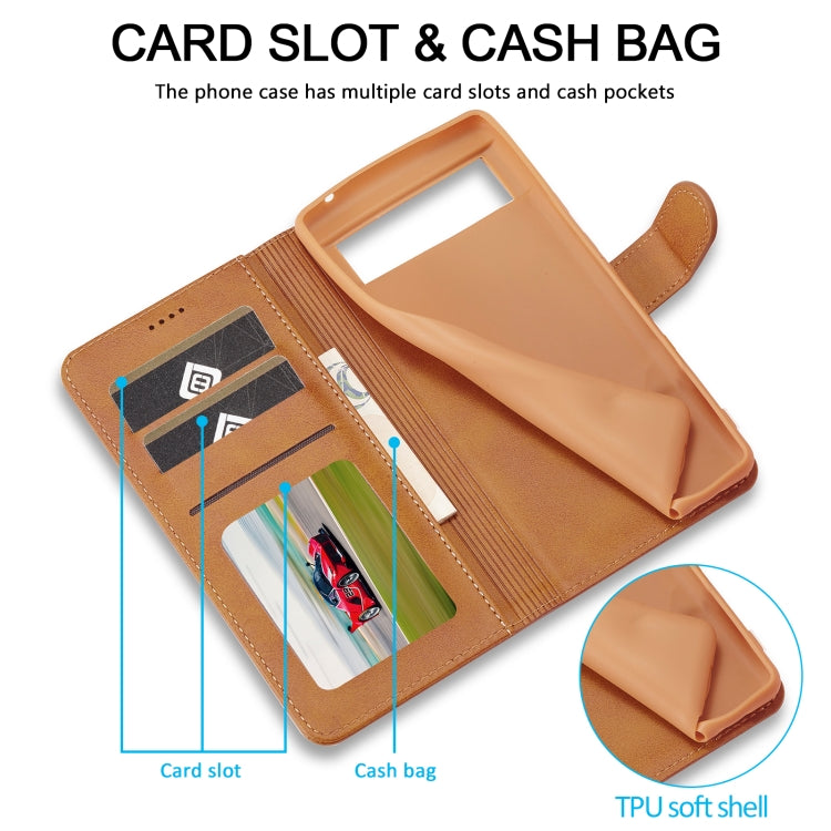 For Google Pixel 8 LC.IMEEKE Calf Texture Flip Leather Phone Case(Yellow) by LC.IMEEKE