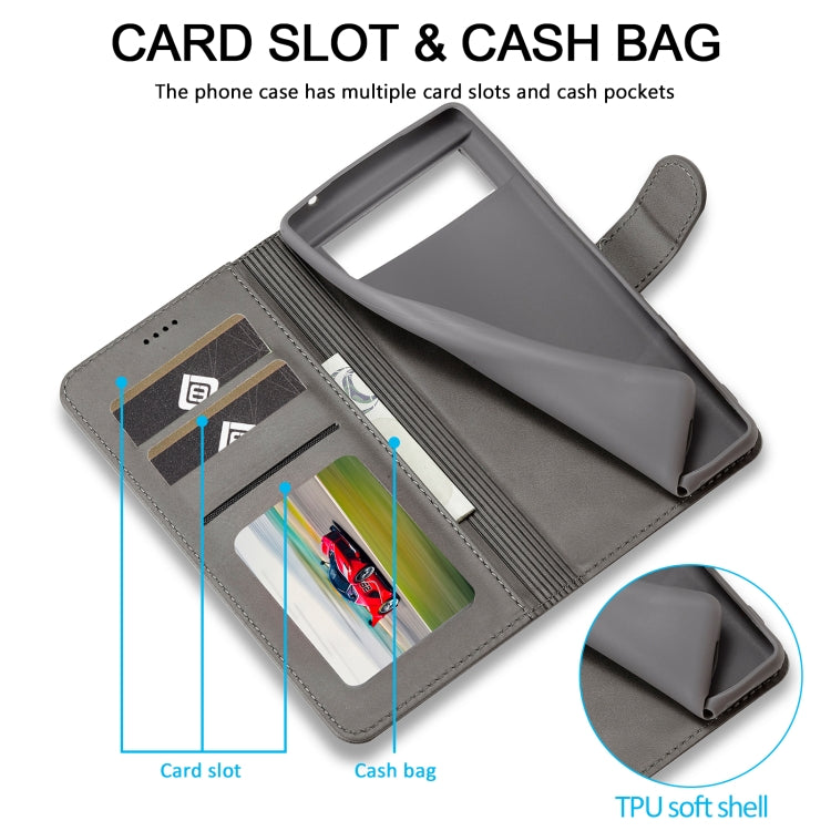 For Google Pixel 7a LC.IMEEKE Calf Texture Flip Leather Phone Case(Grey) by LC.IMEEKE