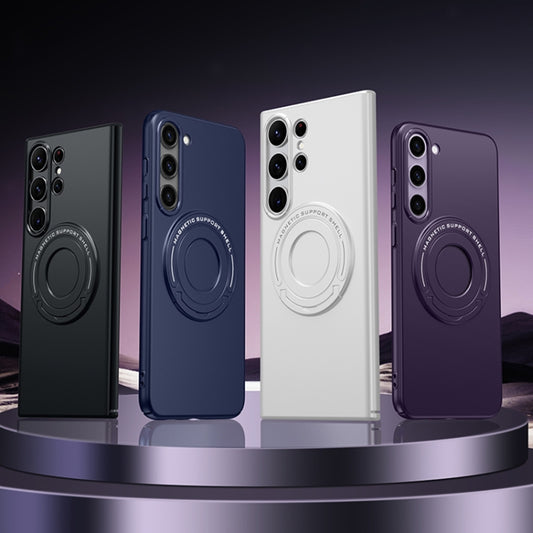 For Samsung Galaxy S23 Ultra 5G Matte Magsafe Magnetic Phone Case with Trolley Holder(Black) by buy2fix