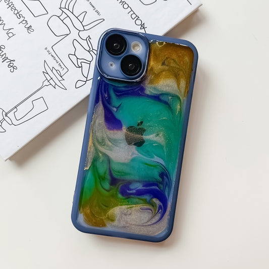 For iPhone 14 Oil Painting Electroplating TPU Phone Case(Blue) by buy2fix