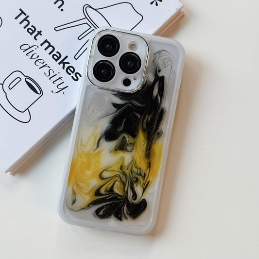 For iPhone 14 Pro Oil Painting Electroplating TPU Phone Case(White) by buy2fix