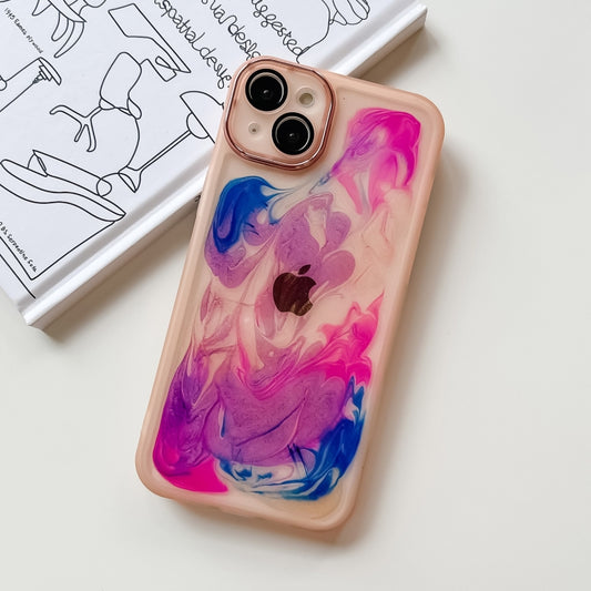 For iPhone 14 Plus Oil Painting Electroplating TPU Phone Case(Pink) by buy2fix