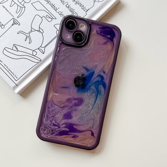 For iPhone 14 Plus Oil Painting Electroplating TPU Phone Case(Purple) by buy2fix