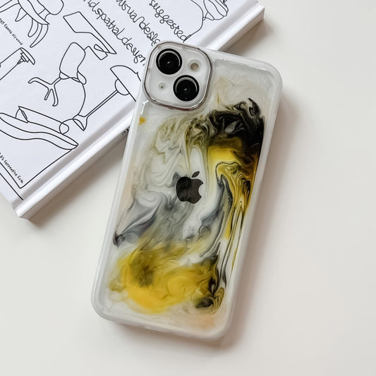 For iPhone 14 Plus Oil Painting Electroplating TPU Phone Case(White) by buy2fix