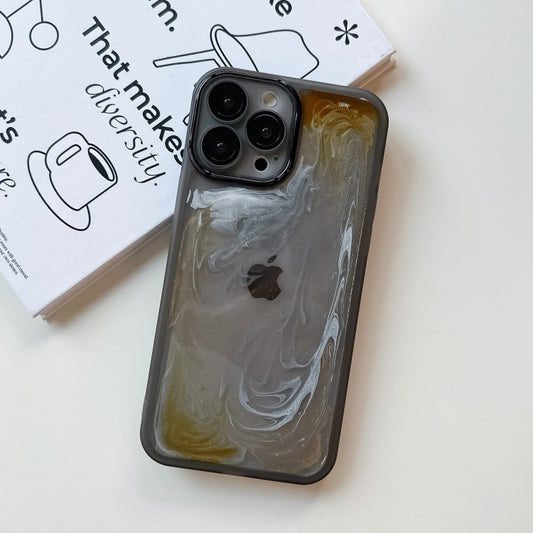 For iPhone 13 Pro Max Oil Painting Electroplating TPU Phone Case(Grey) by buy2fix