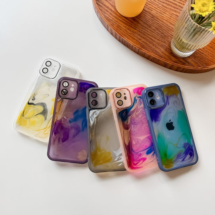 For iPhone 12 Oil Painting Electroplating TPU Phone Case(Pink) by buy2fix