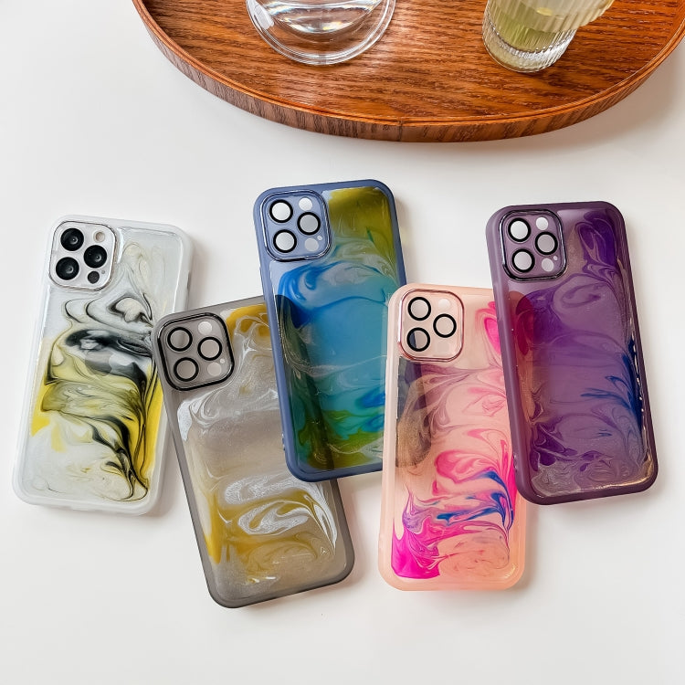 For iPhone 12 Pro Oil Painting Electroplating TPU Phone Case(Blue) by buy2fix