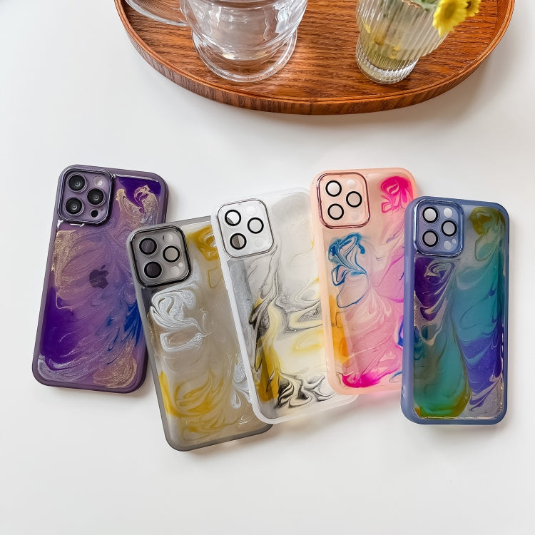 For iPhone 12 Pro Max Oil Painting Electroplating TPU Phone Case(Purple) by buy2fix