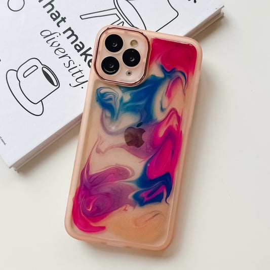 For iPhone 11 Pro Oil Painting Electroplating TPU Phone Case(Pink) by buy2fix