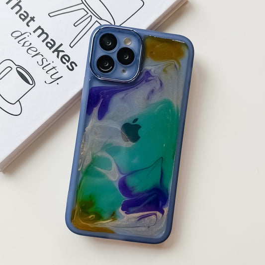 For iPhone 11 Pro Oil Painting Electroplating TPU Phone Case(Blue) by buy2fix