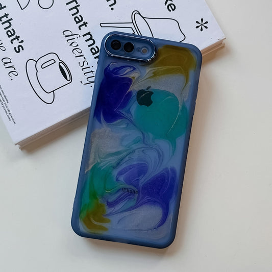 For iPhone 8 Plus / 7 Plus Oil Painting Electroplating TPU Phone Case(Blue) by buy2fix