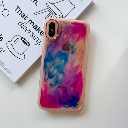 For iPhone X / XS Oil Painting Electroplating TPU Phone Case(Pink) by buy2fix