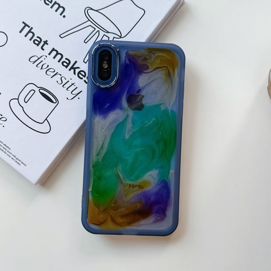 For iPhone X / XS Oil Painting Electroplating TPU Phone Case(Blue) by buy2fix