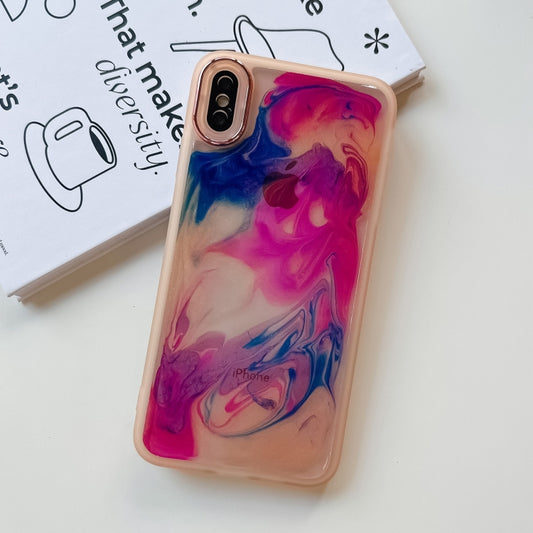 For iPhone XS Max Oil Painting Electroplating TPU Phone Case(Pink) by buy2fix