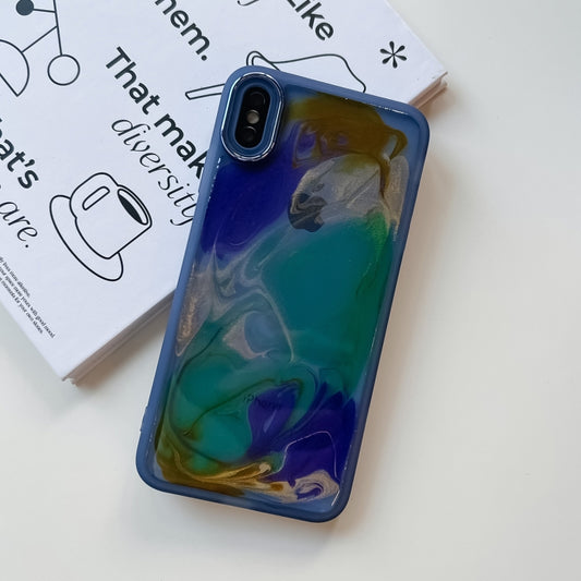 For iPhone XS Max Oil Painting Electroplating TPU Phone Case(Blue) by buy2fix