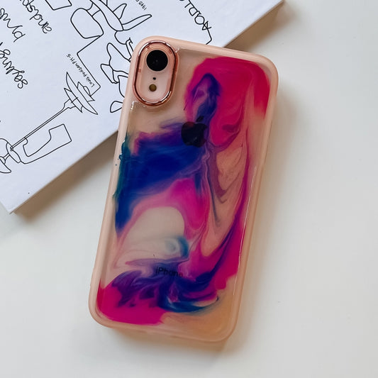 For iPhone XR Oil Painting Electroplating TPU Phone Case(Pink) by buy2fix