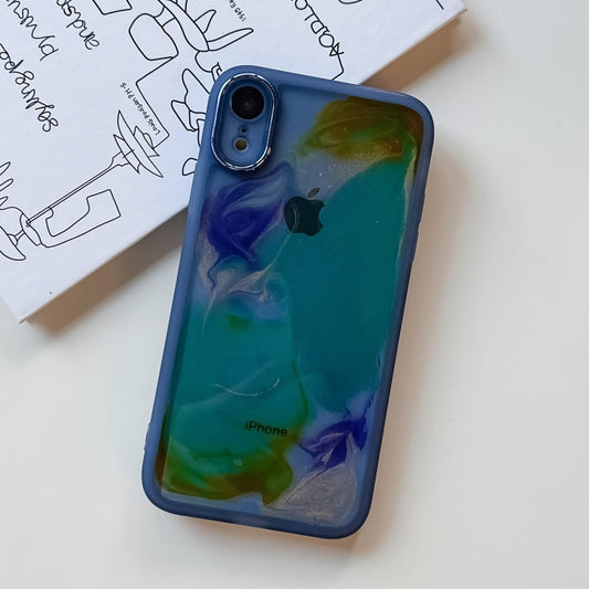For iPhone XR Oil Painting Electroplating TPU Phone Case(Blue) by buy2fix