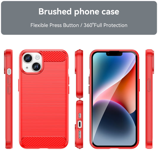 For iPhone 15 Brushed Texture Carbon Fiber TPU Phone Case(Red) by buy2fix