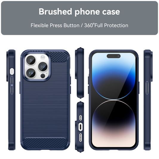 For iPhone 15 Pro Max Brushed Texture Carbon Fiber TPU Phone Case(Blue) by buy2fix