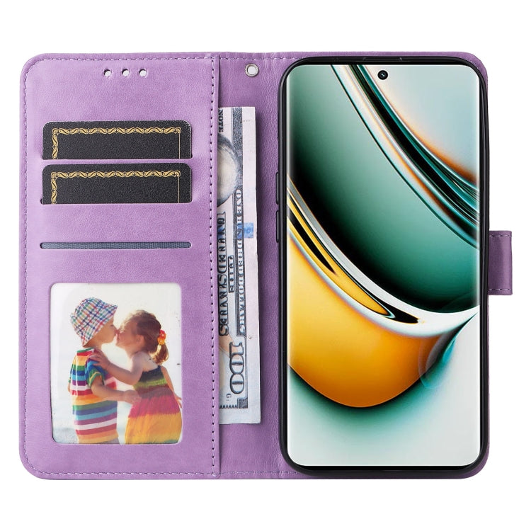 For Realme 11 Pro / 11 Pro+ Embossed Sunflower Leather Phone Case(Purple) - Realme Cases by buy2fix | Online Shopping UK | buy2fix