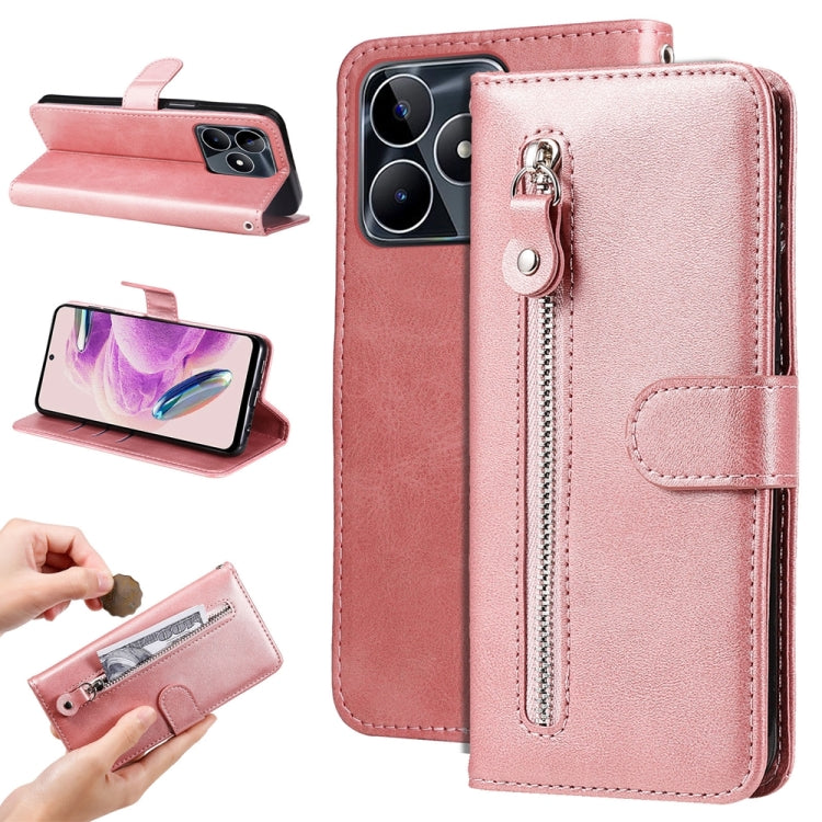 For Realme C53 / Narzo N53 Fashion Calf Texture Zipper Leather Phone Case(Rose Gold) - Realme Cases by buy2fix | Online Shopping UK | buy2fix